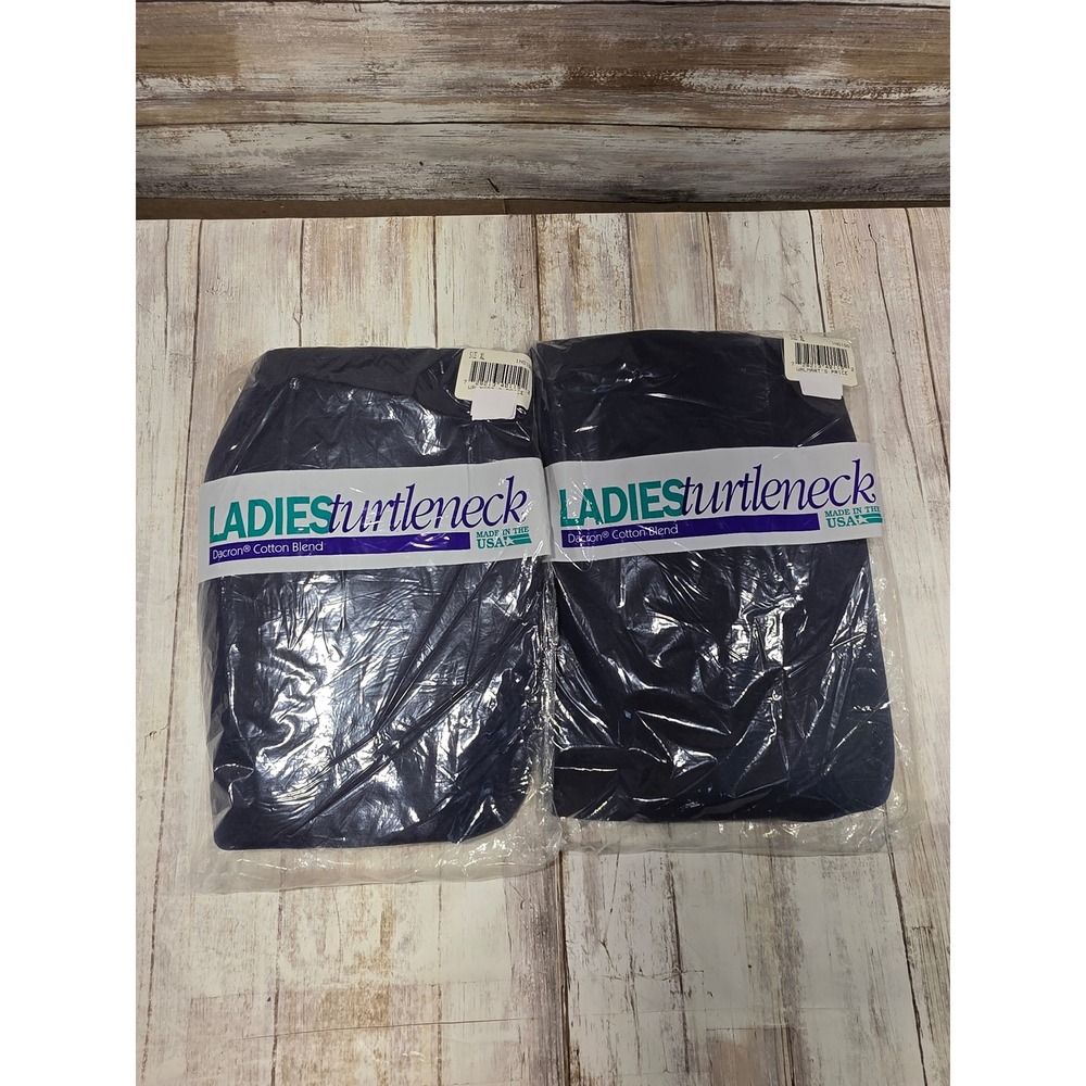 Lot of 2 Vintage Ladies Turtleneck Indigo Blue XL Made in USA Cotton Blend NIP